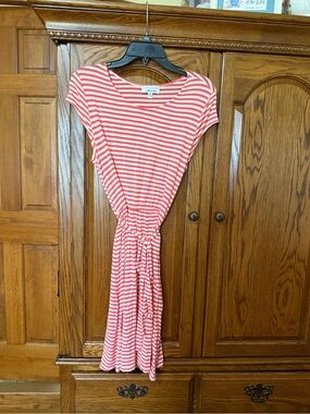 Robbie Bee Pink and White Striped Tie-Waist Day Dress